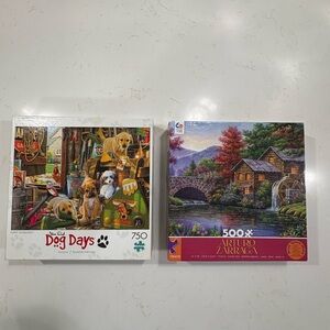 Colorful Puzzle Set with Dog and Scenic Themes